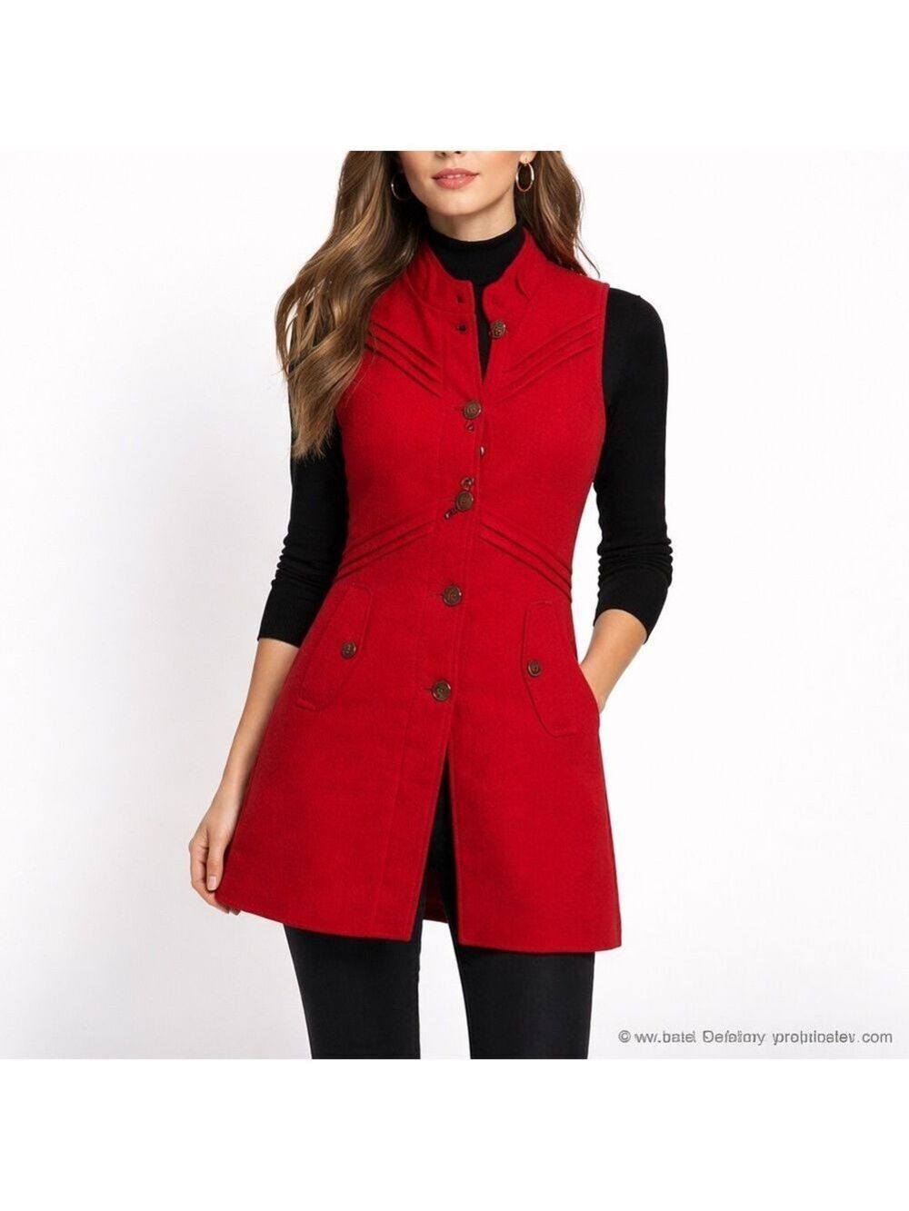 Lebork Size S Red Sleeveless Button Front Vest Longline